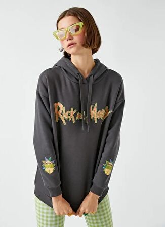 Koton Kapüşon Yaka Baskılı Antrasit Kadın Sweatshırt 3WAL10075IK