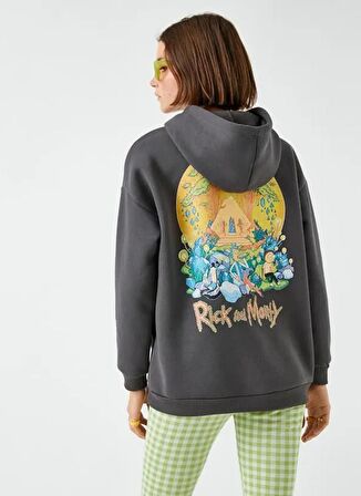 Koton Kapüşon Yaka Baskılı Antrasit Kadın Sweatshırt 3WAL10075IK