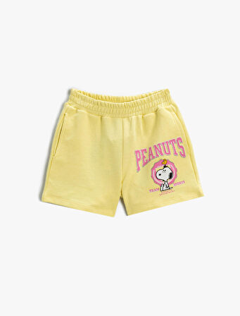 Snoopy Baskılı Şort Lisanslı Beli Lastikli Pamuklu