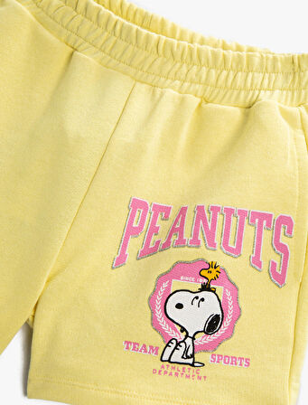 Snoopy Baskılı Şort Lisanslı Beli Lastikli Pamuklu