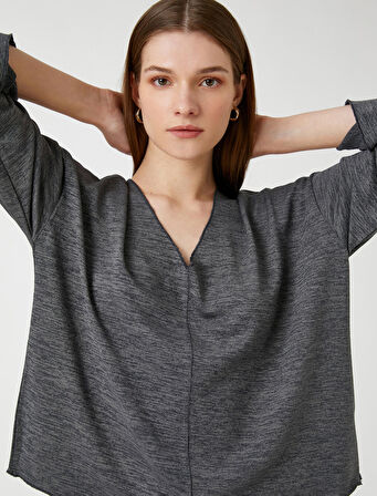 V Yaka Sweatshirt Yarasa Kollu