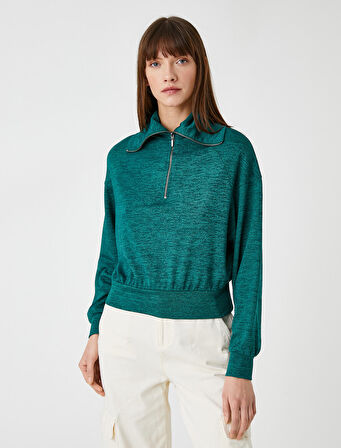 Yarım Fermuarlı Sweatshirt Dik Yaka