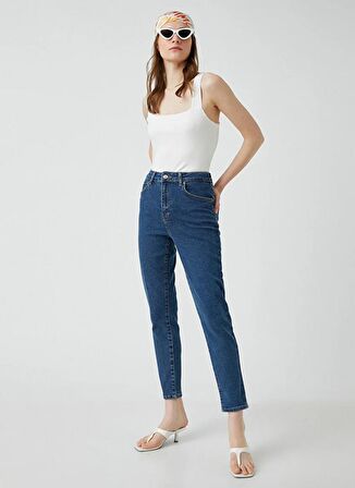 Koton Normal Bel Dar Paça Normal İndigo Melanj Kadın Denim Pantolon 3WAL40029MD