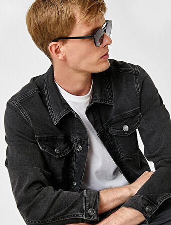 3WAM50003BD Koton Erkek Jean Ceket SİYAH