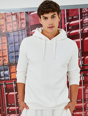 Basic Kapşonlu Sweatshirt Şardonlu