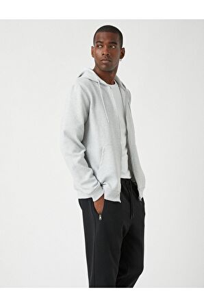 Dokulu Kapşonlu Fermuarlı Sweatshirt