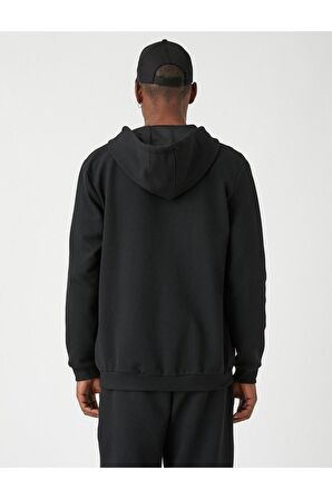 Dokulu Kapşonlu Fermuarlı Sweatshirt