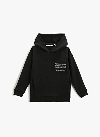 Koton Siyah Erkek Çocuk Kapüşonlu Uzun Kollu Düz Sweatshirt 3WKB10190TK