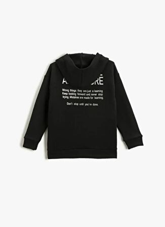 Koton Siyah Erkek Çocuk Kapüşonlu Uzun Kollu Düz Sweatshirt 3WKB10190TK