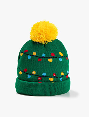 Örgü Bere Karanlıkta Parlayan Yılbaşı Temalı Ponponlu