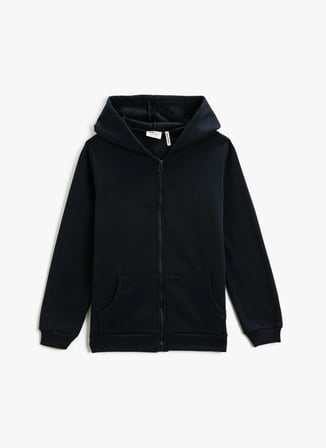 Koton Siyah Kız Çocuk Kapüşonlu Uzun Kollu Düz Sweatshirt 3WKG10108AK