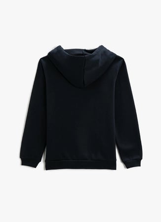 Koton Siyah Kız Çocuk Kapüşonlu Uzun Kollu Düz Sweatshirt 3WKG10108AK