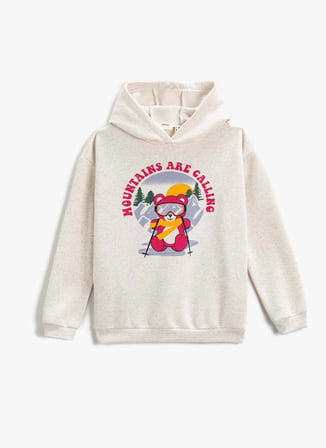 Koton Ekru Kız Çocuk Kapüşonlu Uzun Kollu Baskılı Sweatshirt 3WKG10148AK