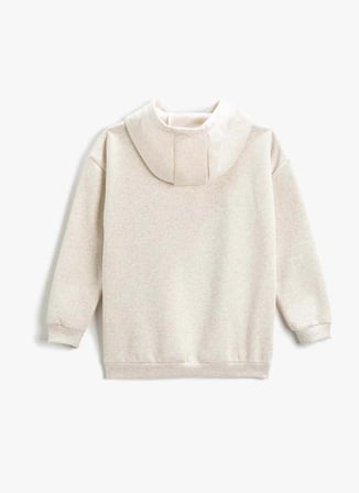 Koton Ekru Kız Çocuk Kapüşonlu Uzun Kollu Baskılı Sweatshirt 3WKG10148AK