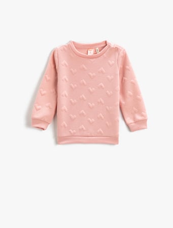 Basic Dokulu Sweatshirt Bisiklet Yaka Uzun Kollu