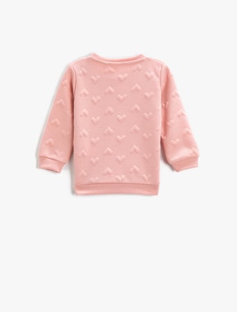 Basic Dokulu Sweatshirt Bisiklet Yaka Uzun Kollu