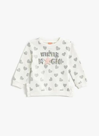 Koton Beyaz Kız Bebek Bisiklet Yaka Uzun Kollu Baskılı Sweatshirt 3WMG10040AK