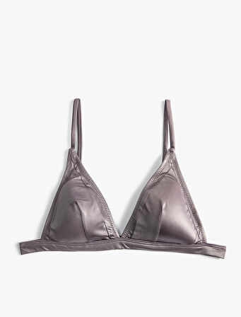 Üçgen Bikini Üstü Parlak Kaplı İnce Askılı