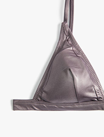 Üçgen Bikini Üstü Parlak Kaplı İnce Askılı
