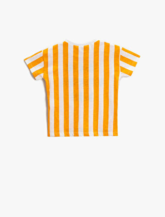 Çizgili Tişört Kısa Kollu Bisiklet Yaka Pamuklu