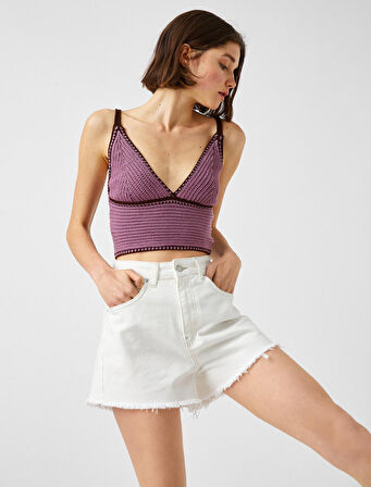Örme Crop Üst Askılı V Yaka