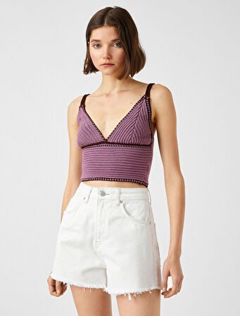 Örme Crop Üst Askılı V Yaka