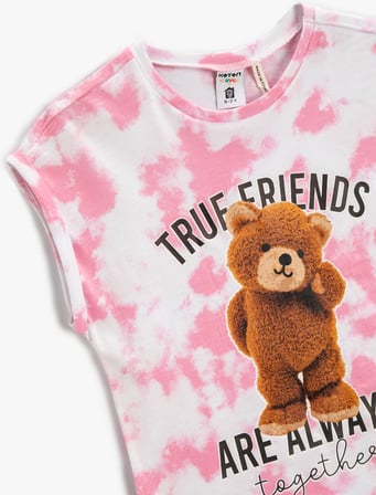 Teddy Bear Baskılı Tişört Batik Desenli Kolsuz Pamuklu