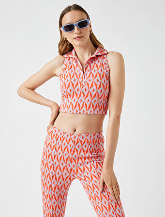 Crop Atlet Desenli Polo Yaka
