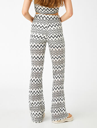 İspanyol Paça Pantolon Desenli Yüksek Bel