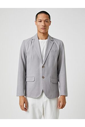 Basic Blazer Ceket Geniş Yaka Düğmeli Cep Detaylı