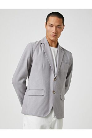 Basic Blazer Ceket Geniş Yaka Düğmeli Cep Detaylı