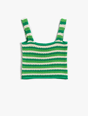 Kalın Askılı Triko Crop Üst Çizgili