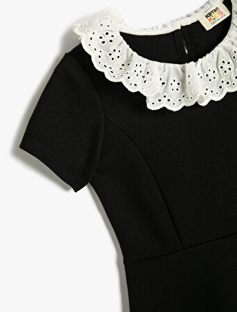 Basic Bebe Yaka Midi Elbise Kısa Kollu