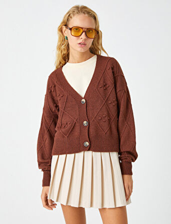 Crop Hırka V Yaka Düğmeli