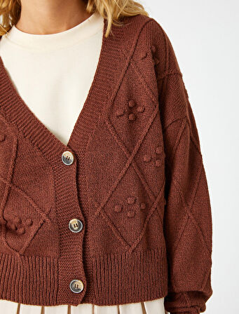 Crop Hırka V Yaka Düğmeli