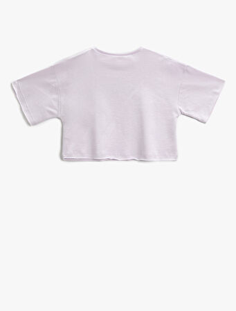 Crop Tişört Baskılı Kısa Kollu Bisiklet Yaka Pamuklu