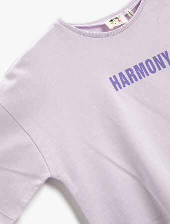 Crop Tişört Baskılı Kısa Kollu Bisiklet Yaka Pamuklu