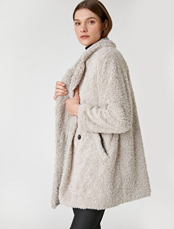 Kruvaze Oversize Peluş Kısa Kaban