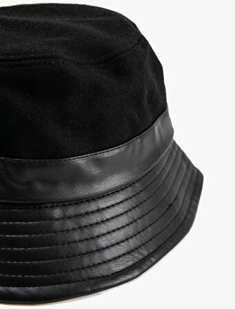 Bucket Şapka Suni Deri Görünüm Detaylı