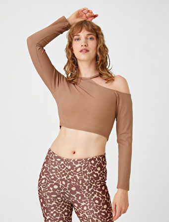 Crop Tişört Uzun Kollu Pencere Detaylı