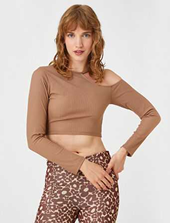 Crop Tişört Uzun Kollu Pencere Detaylı