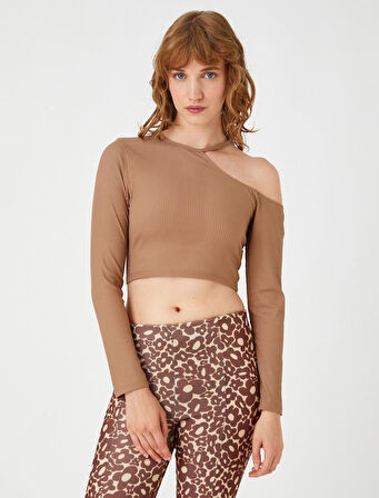 Crop Tişört Uzun Kollu Pencere Detaylı