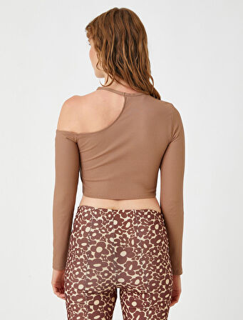 Crop Tişört Uzun Kollu Pencere Detaylı