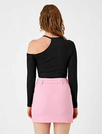 Crop Tişört Uzun Kollu Pencere Detaylı