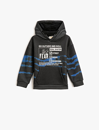 Cepli Kapüşonlu Sweatshirt Baskılı