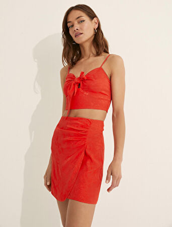 Melis Ağazat X Koton - Büzgülü Jakarlı Mini Etek