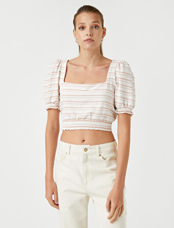 Crop Bluz Beli Lastikli