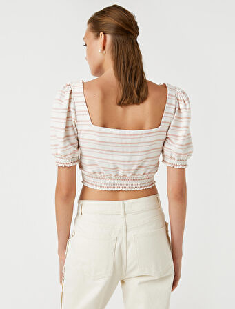 Crop Bluz Beli Lastikli