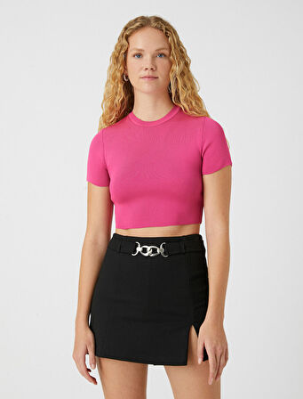 Crop Triko Kazak Kısa Kollu