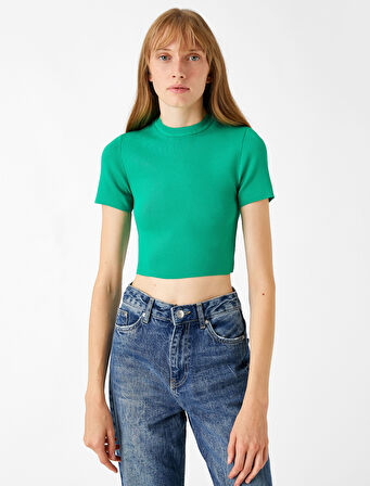 Crop Triko Kazak Kısa Kollu